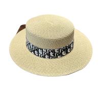 Gyios Straw hat With Wide Brim And Flat Top For Women Summer Beach-off White
