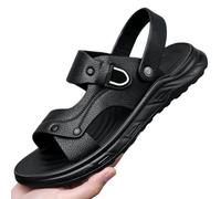 Gyios Summer Slippers Men's Double-sided Faux Leather Open Toe Sandals, Convertible Shoulder Strap Casual Slippers, Paired With Work Pants