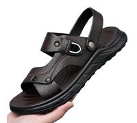 Gyios Summer Slippers Men's Double-sided Faux Leather Open Toe Sandals, Convertible Shoulder Strap Casual Slippers, Paired With Work Pants
