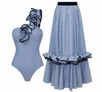 Gyios swimsuit Sexy One Shoulder For Women - Ruffle Monokini With Skirt Bodysuit Beach, Pool & Summer Vacation-swimsuit And Skirt-l