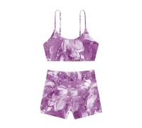 Gyios Women Bikini Set Marble-Printed Spaghetti Strap Two-piece Swimsuit with High-Waist Shorts Bottom for Outdoor Water Sports