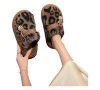 Gyios Women Slippers Birkenstock Leopard Print Fur Women's Autumn And Winter Plush Cotton Slippers-black-38-39
