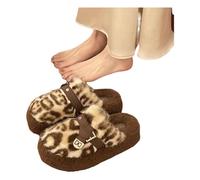 Gyios Women Slippers Birkenstock Leopard Print Fur Women's Autumn And Winter Plush Cotton Slippers-off White-36-37