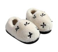 Gyios Women Slippers Plush Cotton For Winter Indoor Thick-soled Wool Slippers-white B-38-39