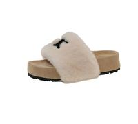 Gyios Women Slippers Thick-soled Furry For Women, Outerwear Autumn And Winter, Fashionable Plush Cotton Slippers-beige-thirty-six