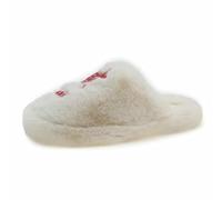 Gyios Women Slippers Women's Autumn And Winter Warm Home Outdoor Plush Furry Flat With Fortune Pattern-off White-37