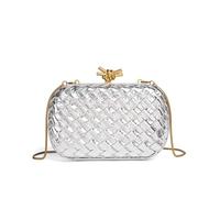 Gyios Women's Bags Handmade Woven Fabric Clutch Purse For Women Artificial Silk Crossbody Handbag Banquet Dress Evening Bags-silvery-21 * 13 * 6cm