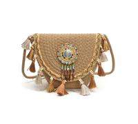 Gyios Women's bags Straw Shoulder Bag Handmade Woven Rattan Wallet Summer Beach Bohemian Handbag-brown