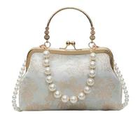 Gyios Women's Bags Vintage One Shoulder Chain Crossbody Bag Embroidered Pearl Handbag Shell Evening Bag-baby Blue