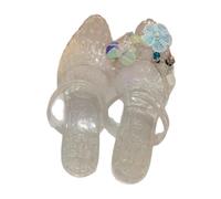 Gyios Women's Clogs & Mules Floral Sequins Clear PVC Slide Sandals, Slip-on T-Strap Wedge Heel Plastic Summer Shoes for Beach Daily Wear-transparent-40