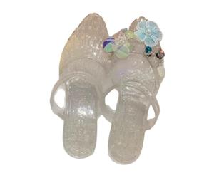 Gyios Women's Clogs & Mules Floral Sequins Clear PVC Slide Sandals, Slip-on T-Strap Wedge Heel Plastic Summer Shoes for Beach Daily Wear-transparent-40