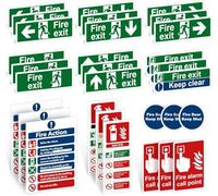 Gyism 30pcs Fire Exit Sign Kit with (RIGHT, LEFT, UP, DOWN ARROW) Fire Action, Exit Keep Clear, Door Keep Shut, Extinguisher Stickers, Fire Exit Signs Self Adhesive (30pack)