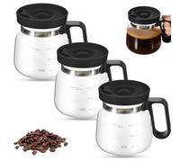 GYJZZW 16 Oz Glass Coffee Mug, Mini Coffee Pot Mug with Spill Proof Lid, Heatproof Large Capacity, Unique Novelty Modern Mugs for Colleagues Home Office (3Pcs)