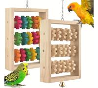 GYJZZW 2Pcs Bird Toys, Hanging Parrot Chew Toy, Natural Wooden Chewing Puzzle Training Blocks Intellectual Development for Budgie, Conure, Lovebird, Cockatoo, Amazon Parrots, Macaw (2 Pcs)