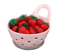 GYJZZW Ceramic Berry Basket Stoneware Colanders with Handles Fruit Bowls for wash Berries and Vegetables (Pink)