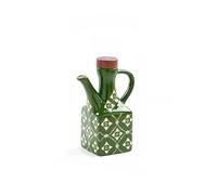 GYJZZW Ceramic Olive Oil Dispenser Bottle 8.5 oz, Decanter for Kitchen with Handle & Wooden Stopper, Vinegar Dispenser Set, Cooking Oil Container Cruet for Olive, Avocado, Vinegar, Jar (Green)