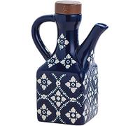 GYJZZW Ceramic Olive Oil Dispenser Bottle 8.5 oz, Decanter for Kitchen with Handle & Wooden Stopper, Vinegar Dispenser Set, Cooking Oil Container Cruet for Olive, Avocado, Vinegar, Jar (Blue)