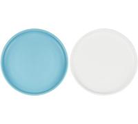 GYJZZW Ceramic Shallow Cat Dish, Whisker Fatigue Free Cat Food Bowls, Wide and Small Non Slip Pet Plate for Kitten and Kitty, Short Legged Munchkin Cat (White & Blue)