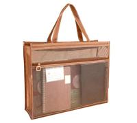 GYJZZW Large Clear Mesh Vinyl Bag with Handle and Zipper, 17 x 13 x 4.4 Inch Transparent Poster Storage, A3 Tote Bag for Posters Painting Teaching Material Art Work (Khaki)