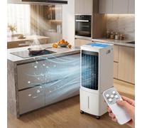 GYLRFA 4-IN-1 Evaporative Swamp Cooler, Portable Evaporative Air Conditioner with 10.5 Gallon Large Water Tank, 2 Ice Packs, 3 Adjustable Wind Speeds & Modes, Remote Control, Indoor Bedroom Home Use