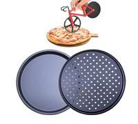 GylSun 3 Pack - 2 x Pizza Pan Oven Baking Tray Large 12'' (31cm) + Pizza Cutter Non Stick Coating Crisper Chip