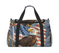 Gym Bag America Flag and Eagle Duffel Bag for Men Women Overnight Bag with Shoe Compartment Travel Workout Bags