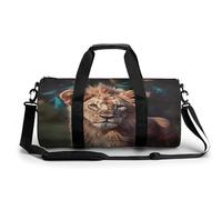 Gym Bag, Art Lion Printed Gym Bag,cylinder Gym Bag,sports Luggage Bag,weekend Luggage Bag, Art Lion, 17.7in/9in/9in, Stylish