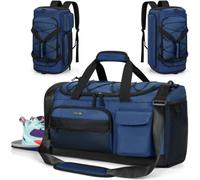 Gym Bag Backpack for Men and Women,35L Sports Duffle Bag with Shoes Laptop Compartment, Waterproof Travel Duffle Bag with Wet Pocket, Weekender Bag Carry On, Workout Overnight Backpack, Dark Blue