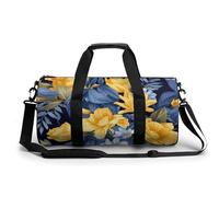 Gym Bag Birds Resting On Tree Branch Duffel Bag for Men Women Overnight Bag with Shoe Compartment Workout Bags, Blue Base Yellow Floral, 17.7in/9in/9in, Art Deco