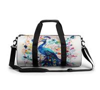 Gym Bag Birds Resting On Tree Branch Duffel Bag for Men Women Overnight Bag with Shoe Compartment Workout Bags, Color Peacock, 17.7in/9in/9in, Art Deco
