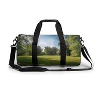 Gym Bag Cartoon Eyes Pattern Duffel Bag for Men Women Overnight Bag with Shoe Compartment Workout Bags, Green Grass in the Park, 17.7in/9in/9in, Art Deco