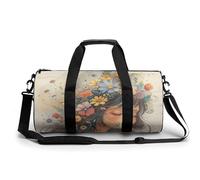 Gym Bag Cartoon Eyes Pattern Duffel Bag for Men Women Overnight Bag with Shoe Compartment Workout Bags, Floral Woman Drawing, 17.7in/9in/9in, Art Deco