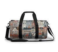 Gym Bag Cartoon Mushroom Duffel Bag for Men Women Overnight Bag with Shoe Compartment Workout Bags, House Pattern, 17.7in/9in/9in, Art Deco