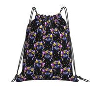 Gym Bag Cat Black Flower Flowers Starry Sky String Bag Water Resistant Sackpack Heavy Duty Drawstring Backpack For Swimming Travel School 36X42Cm