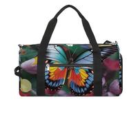 Gym Bag Colorful Cartoon Horses Duffel Bag for Men Women Overnight Bag with Shoe Compartment Workout Bags, Colorful Butterfly, One Size, Art Deco