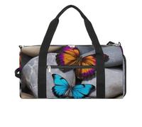 Gym Bag Colorful Cartoon Horses Duffel Bag for Men Women Overnight Bag with Shoe Compartment Workout Bags, Colorful Butterfly Stone, One Size, Art Deco