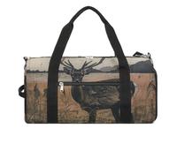 Gym Bag Dwarf with Blue Beard Duffel Bag for Men Women Overnight Bag with Shoe Compartment Workout Bags, Deer on the Island, One Size, Art Deco