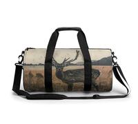 Gym Bag Dwarf with Blue Beard Duffel Bag for Men Women Overnight Bag with Shoe Compartment Workout Bags, Deer on the Island, 17.7in/9in/9in, Art Deco