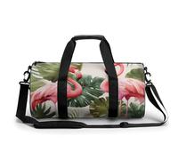 Gym Bag Elk Artwork Duffel Bag for Men Women Overnight Bag with Shoe Compartment Workout Bags, Flamingo Palm Trees Leaf, 17.7in/9in/9in, Art Deco
