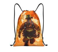 Gym Bag Firefighter Fireman Pattern Sackpack Machine Washable String Bag Heavy Duty Drawstring Backpack For Beach Swimming Camping 36X42Cm
