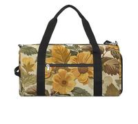Gym Bag Flowers And White Birds Duffel Bag for Men Women Overnight Bag with Shoe Compartment Workout Bags, Large Flowers and Leaves, One Size, Art Deco