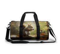 Gym Bag for Men Women Bohemian Elephant Pattern Duffel Bag Overnight Bag with Compartment Gym Sackpac, Squirrel Eats Nuts, 17.7in/9in/9in