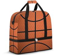 Gym Bag for Men Women, Carry on Travel Duffel Bag with Trolley Sleeve, Waterproof Weekender Overnight Bags with Shoes and Wet Clothes Compartment for Sleepover Workout Sports, Basketball Texture,