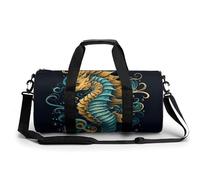 Gym Bag for Men Women Chinese Style Mandarin Ducks Duffel Bag Overnight Bag with Compartment Gym Sackpac, Seahorse Blue Pattern, 17.7in/9in/9in