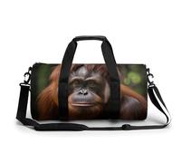 Gym Bag for Men Women Green Bird Painting Duffel Bag Overnight Bag with Compartment Gym Sackpac, Orangutan Taking Photo, 17.7in/9in/9in