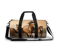 Gym Bag for Men Women Hunting Flying Wild Ducks Duffel Bag Overnight Bag with Compartment Gym Sackpac, Horses, 17.7in/9in/9in