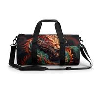 Gym Bag for Men Women Hunting Flying Wild Ducks Duffel Bag Overnight Bag with Compartment Gym Sackpac, Chinese Dragon, 17.7in/9in/9in