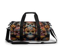Gym Bag for Men Women Hunting Flying Wild Ducks Duffel Bag Overnight Bag with Compartment Gym Sackpac, Colorful Sugar Skulls, 17.7in/9in/9in
