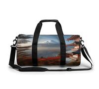 Gym Bag for Men Women Light Peach And Brown Duffel Bag Overnight Bag with Compartment Gym Sackpac, Japan Mount Fuji Landscape, 17.7in/9in/9in