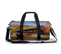 Gym Bag for Men Women Patriotic Old Red Truck Duffel Bag Overnight Bag with Compartment Gym Sackpac, Albany Covered Bridge, 17.7in/9in/9in